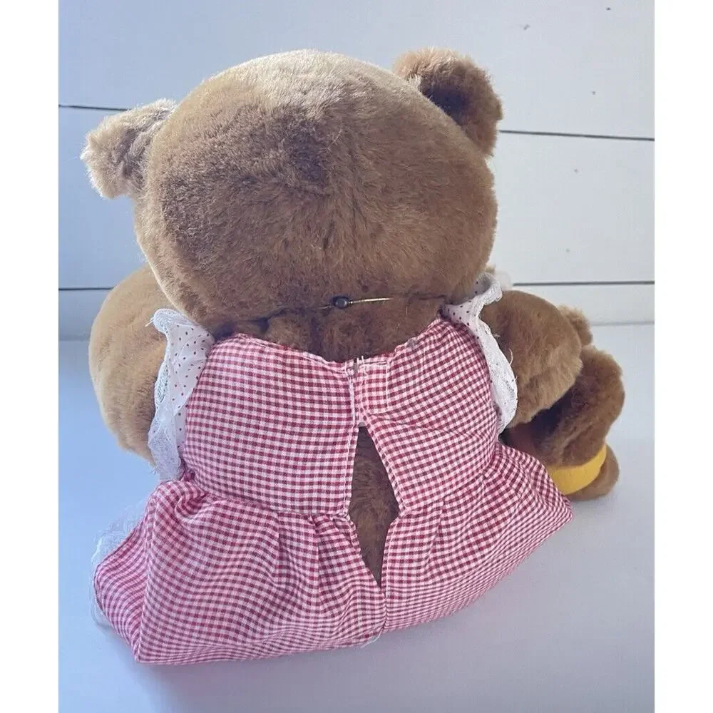 Vintage Mama Bear with Baby 10 Inch Plush Stuffed Animal Toy 1986 Made in Korea